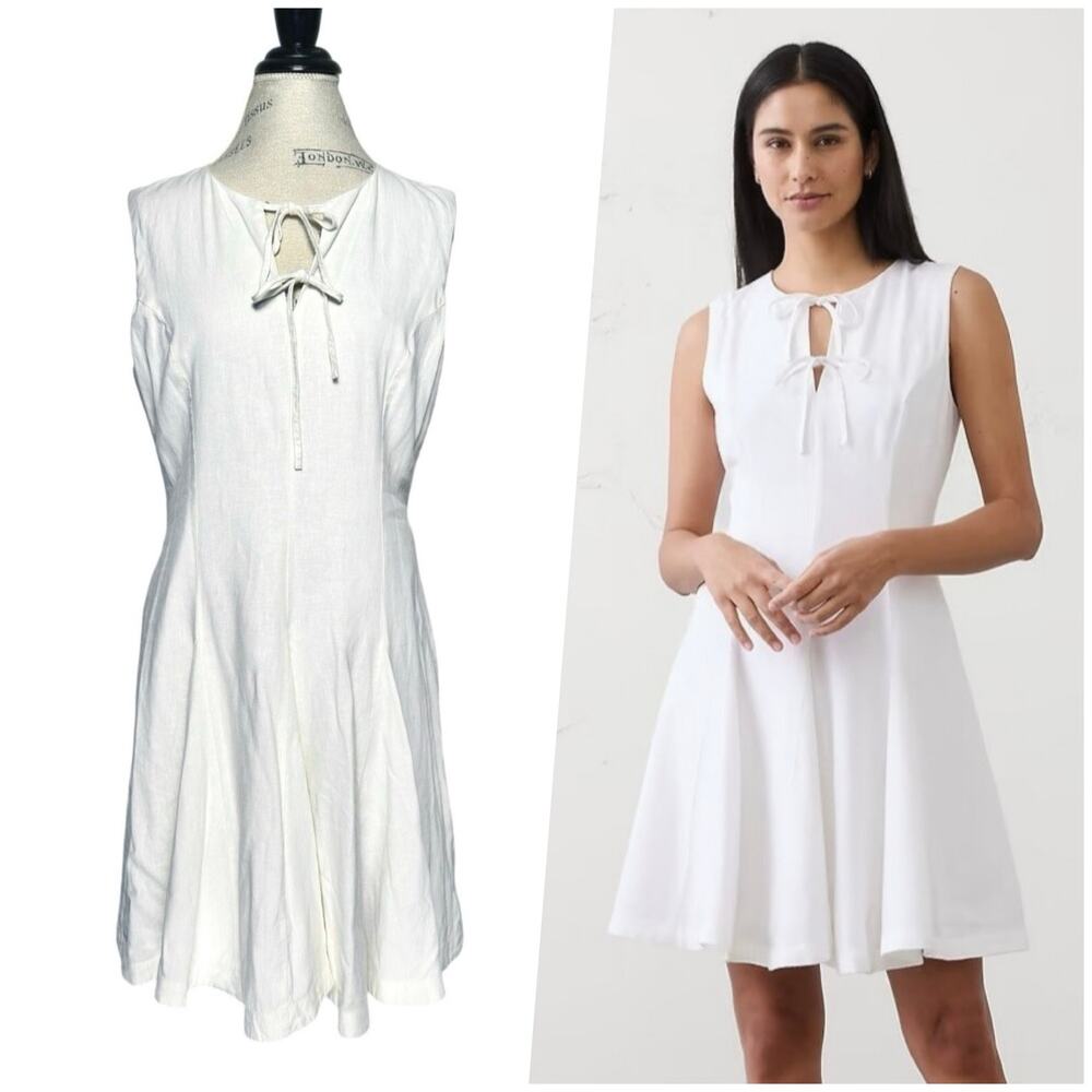 Banana Republic Factory | Women | White Linen Blend Tie Front Mini Dress | Sz 12